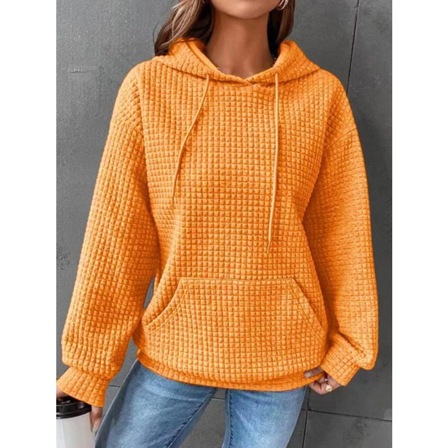 Textured Drawstring Drop Shoulder Hoodie