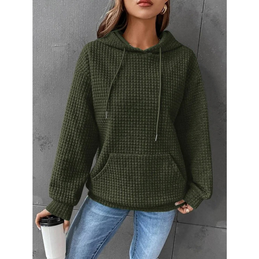 Textured Drawstring Drop Shoulder Hoodie