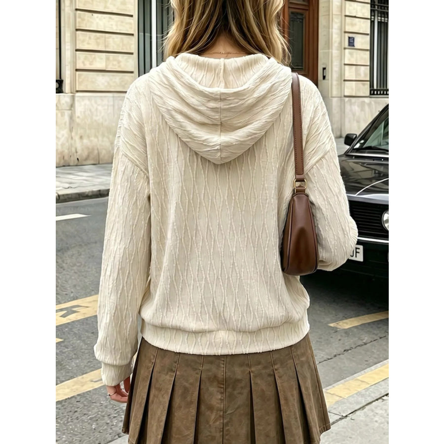 Textured Drawstring Dropped Shoulder Hoodie Apparel and Accessories