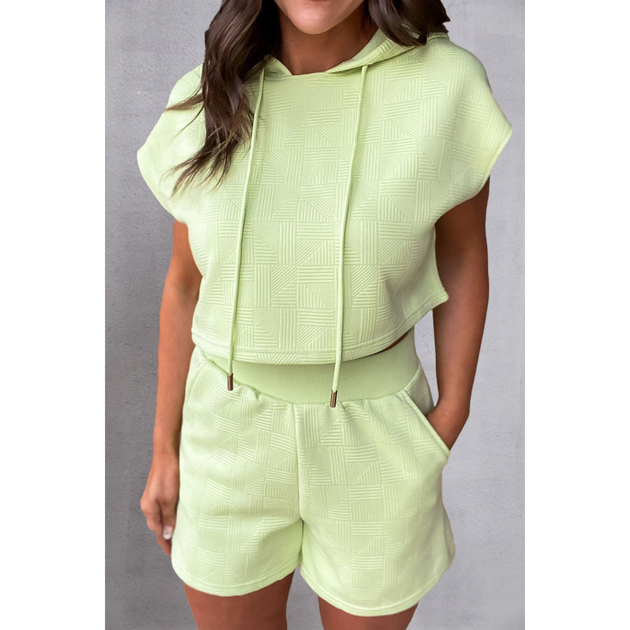 Textured Drawstring Hoodie and Shorts Set Light Green / S Apparel and Accessories