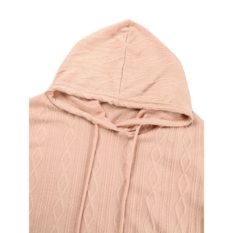 Textured Drawstring Long Sleeve Hooded Dress Peach / S Apparel and Accessories