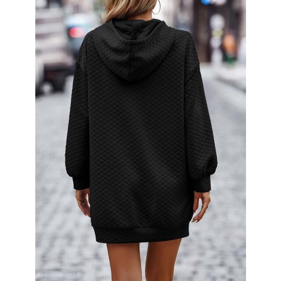 Textured Drawstring Tunic Hoodie