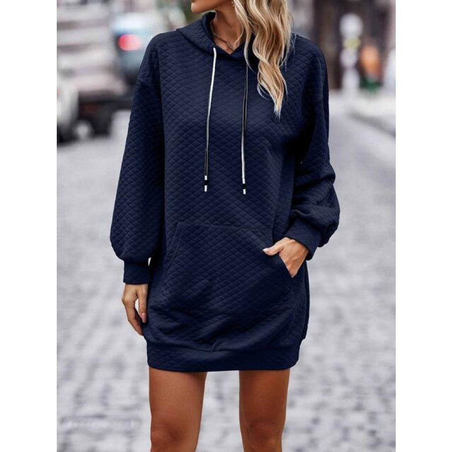 Textured Drawstring Tunic Hoodie