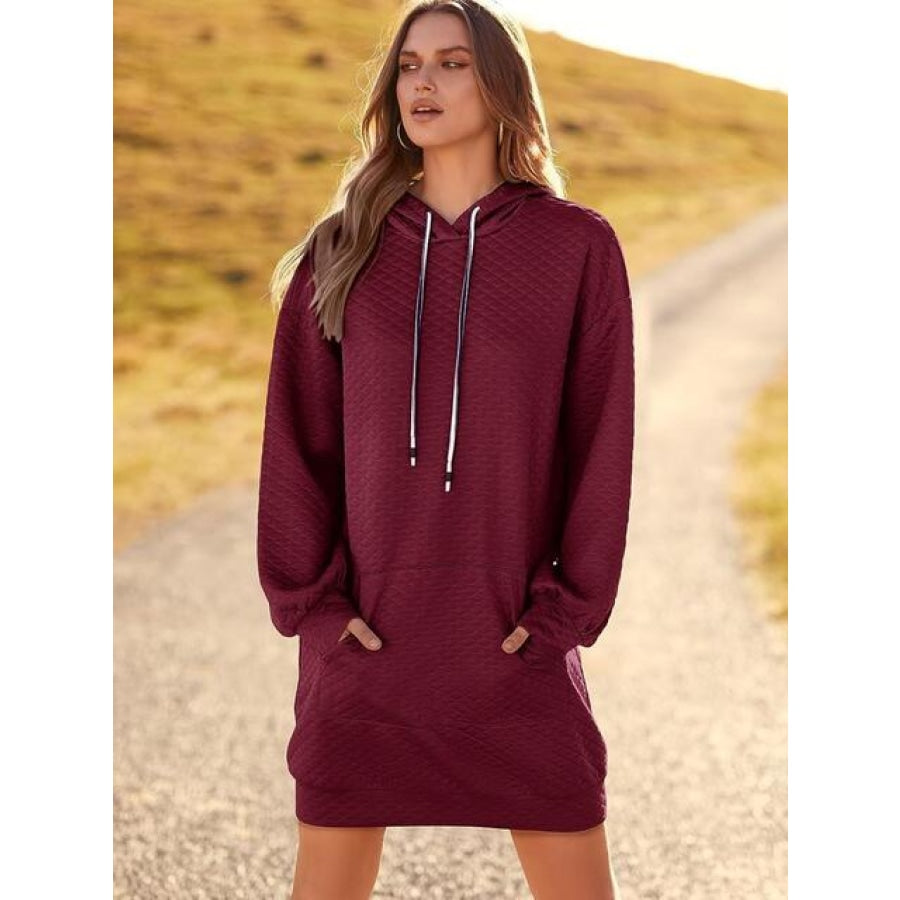 Textured Drawstring Tunic Hoodie