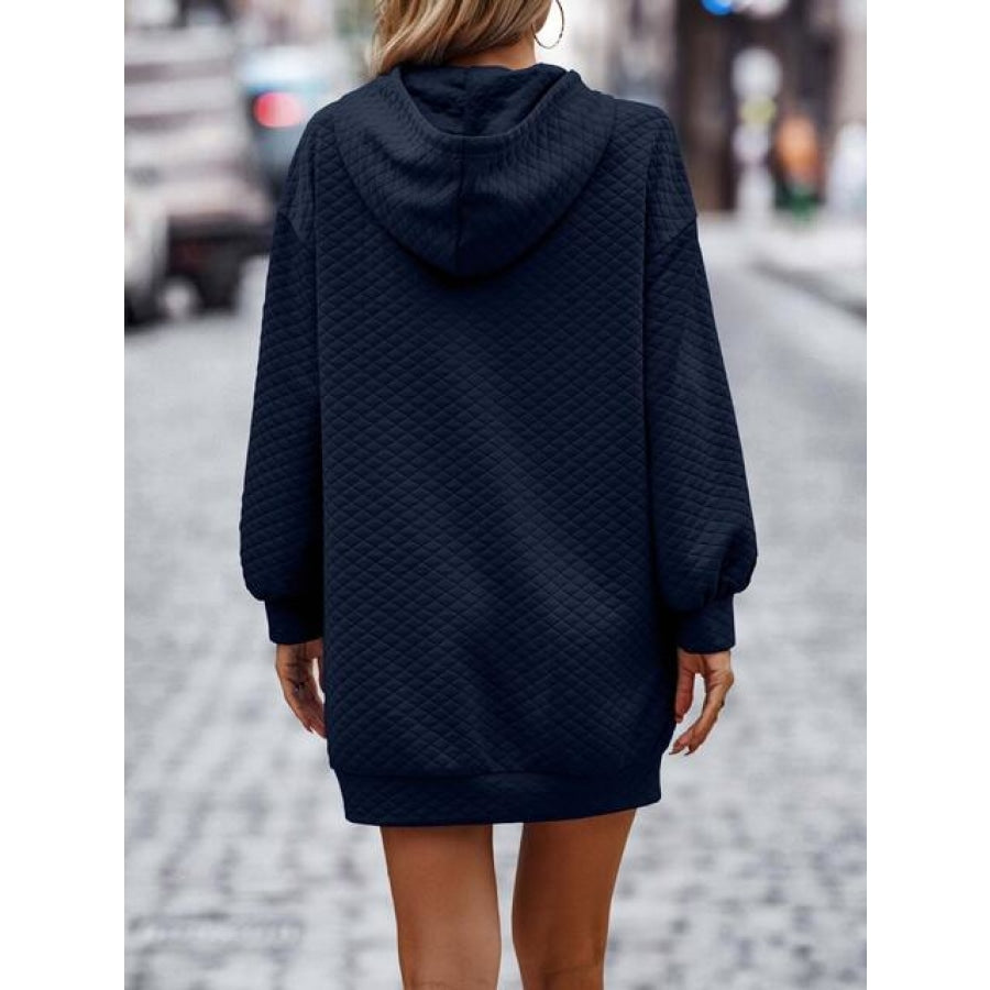 Textured Drawstring Tunic Hoodie