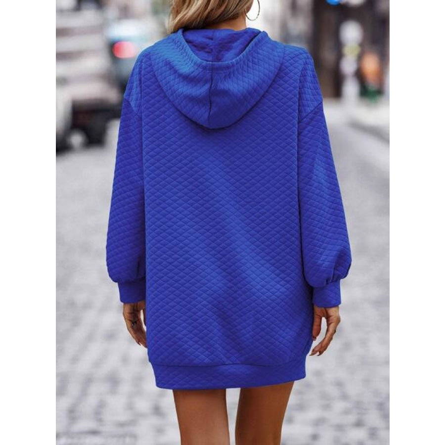 Textured Drawstring Tunic Hoodie