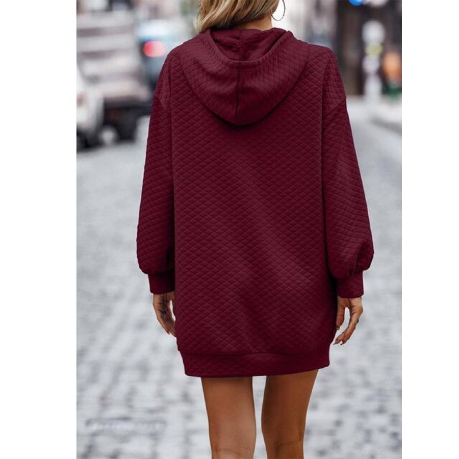 Textured Drawstring Tunic Hoodie