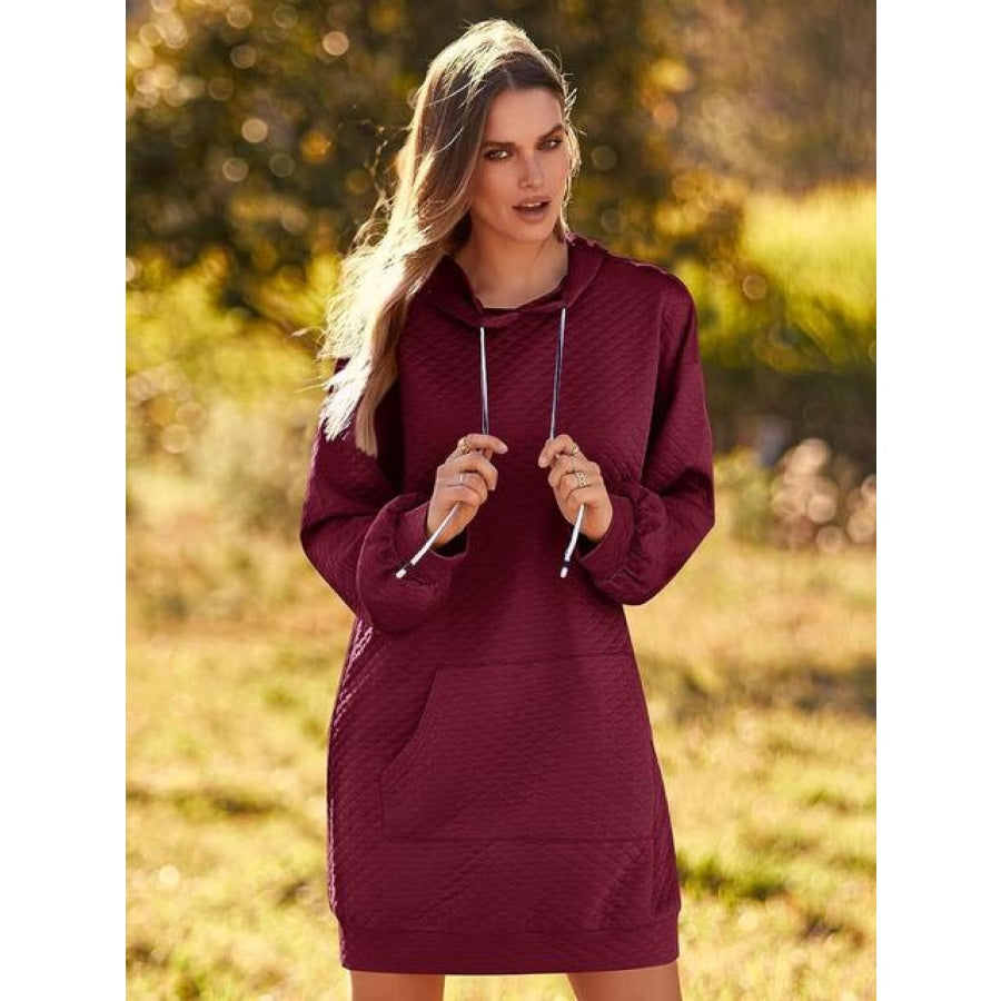 Textured Drawstring Tunic Hoodie