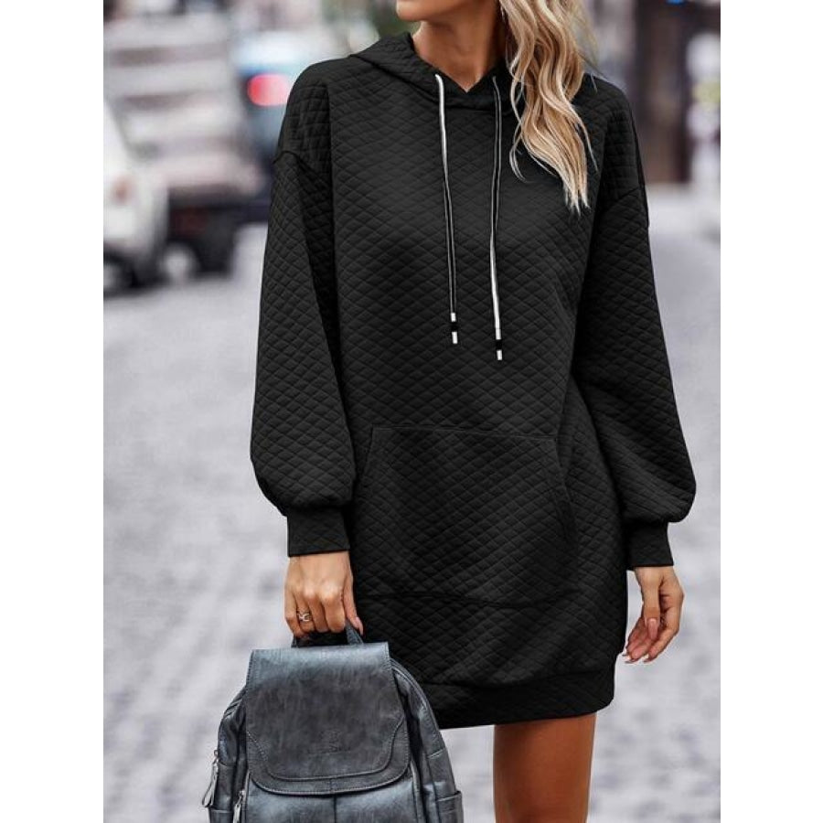 Textured Drawstring Tunic Hoodie