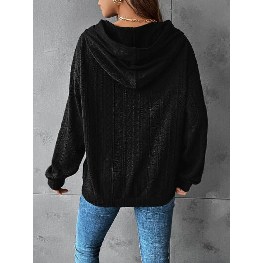 Textured Dropped Shoulder Hoodie Black / S Apparel and Accessories