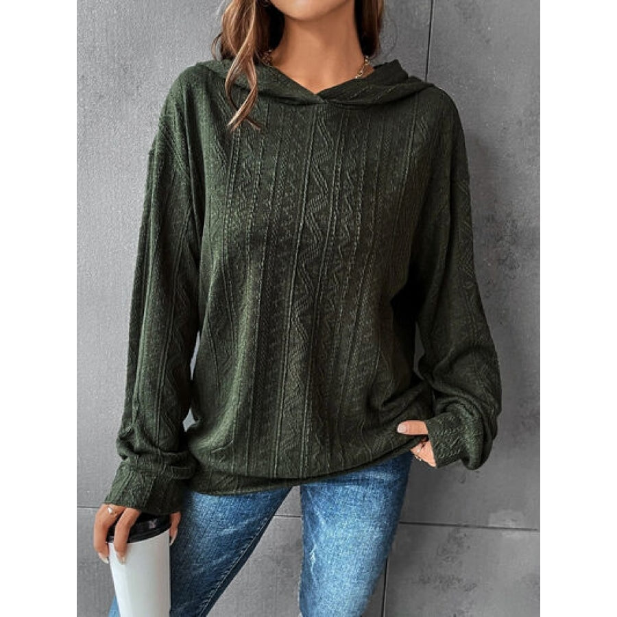 Textured Dropped Shoulder Hoodie Army Green / S Apparel and Accessories