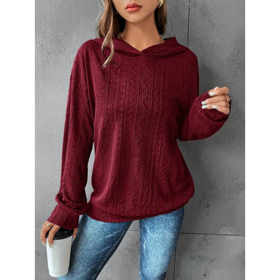 Textured Dropped Shoulder Hoodie Wine / S Apparel and Accessories