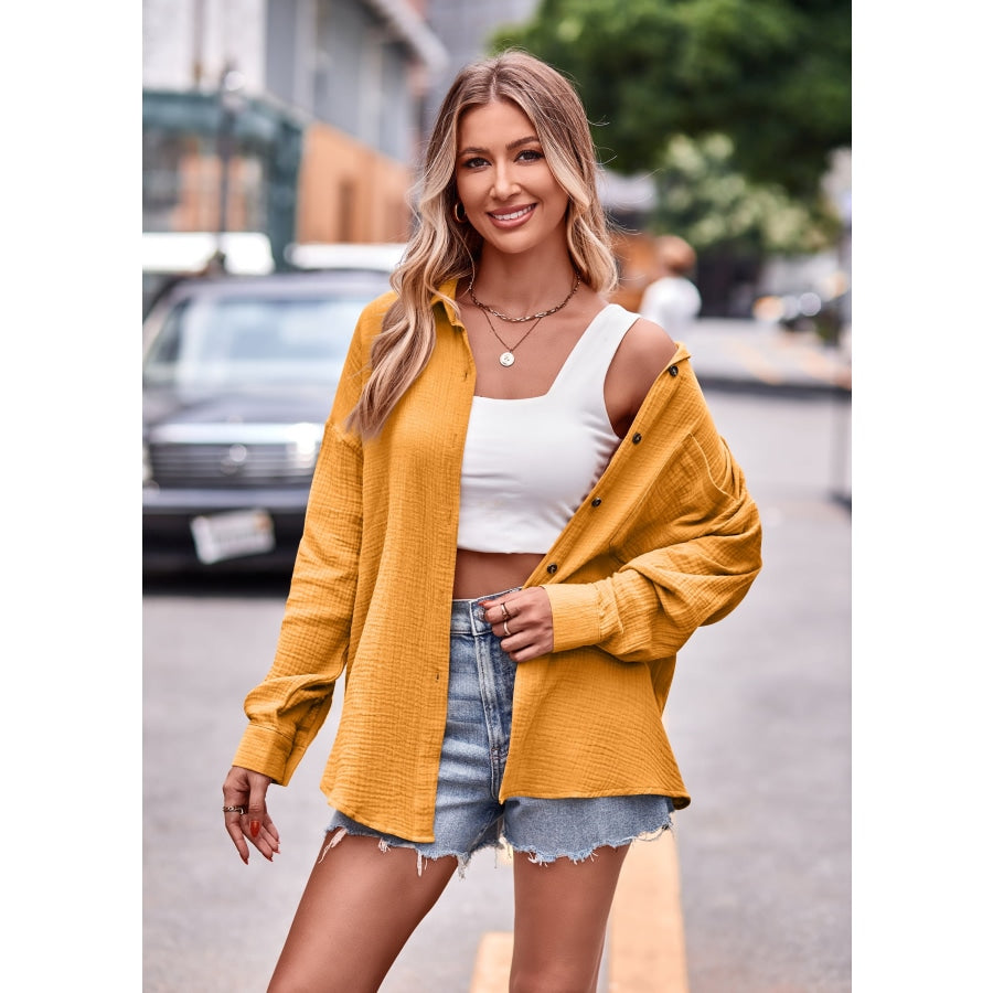 Textured Dropped Shoulder Longline Shirt Sherbet / S