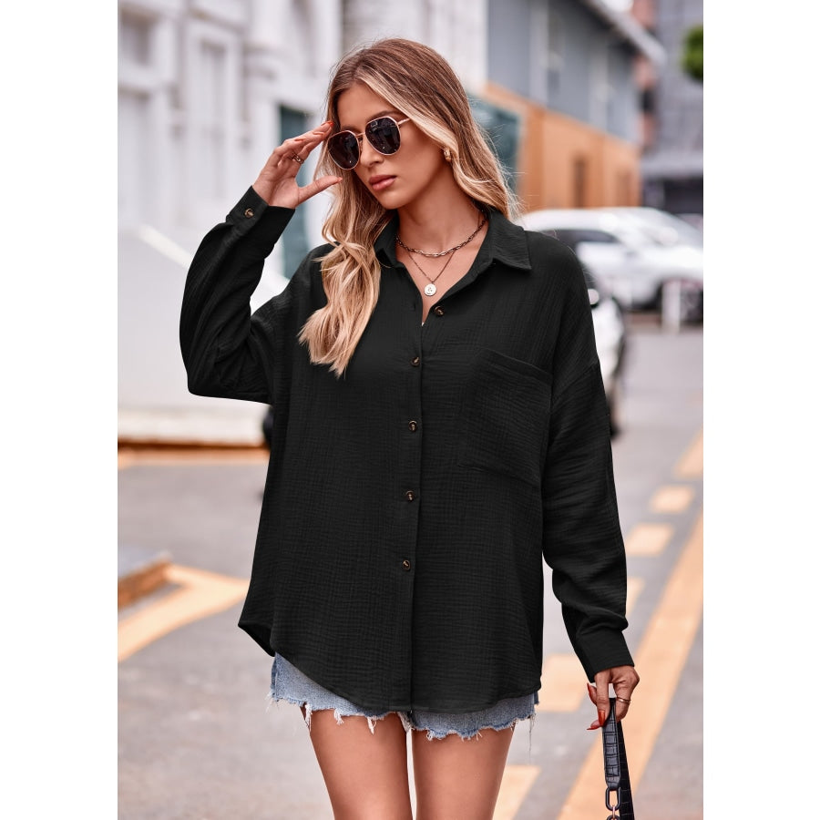 Textured Dropped Shoulder Longline Shirt