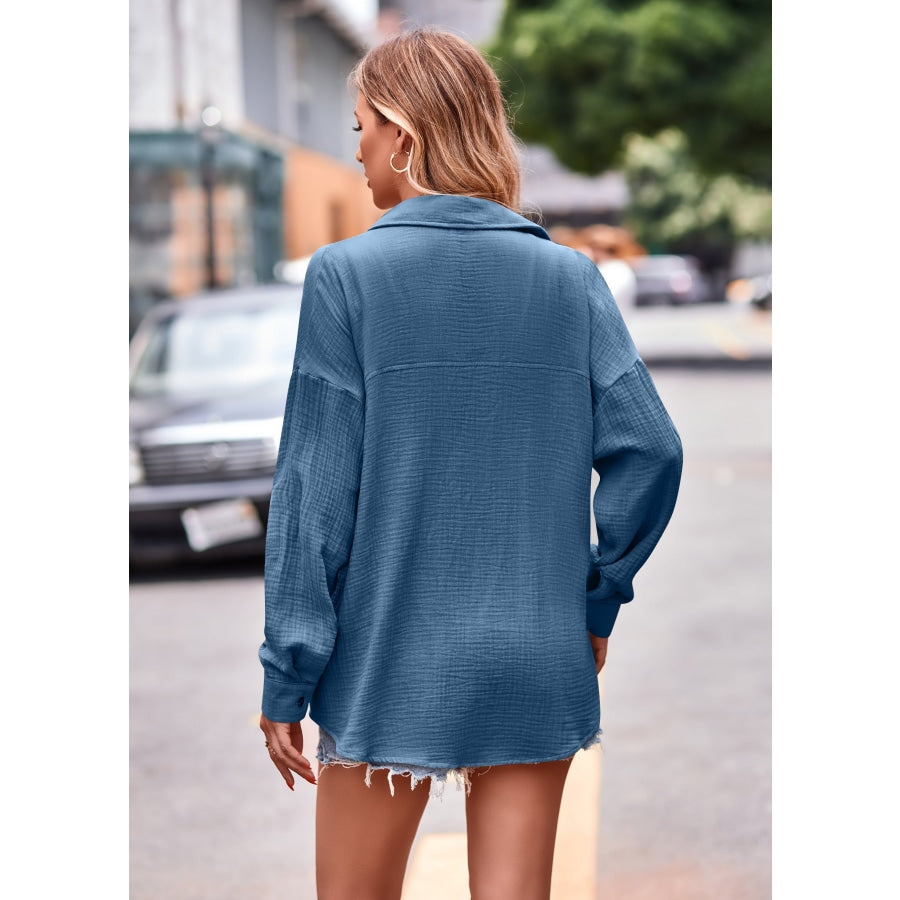 Textured Dropped Shoulder Longline Shirt