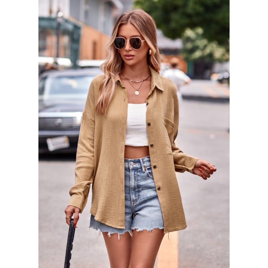 Textured Dropped Shoulder Longline Shirt