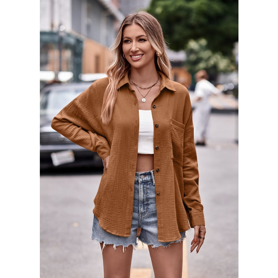 Textured Dropped Shoulder Longline Shirt