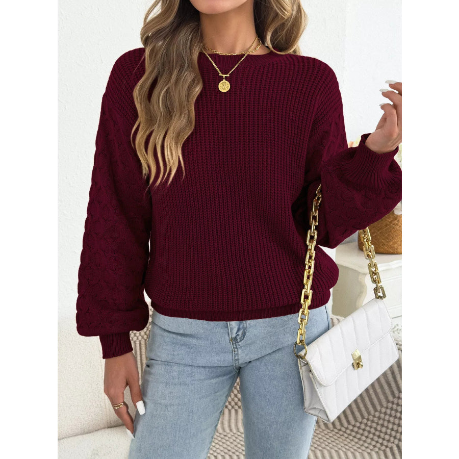 Textured Dropped Shoulder Sweater Burgundy / S Apparel and Accessories