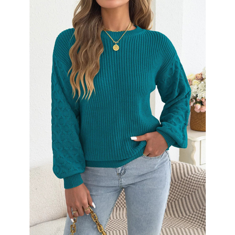 Textured Dropped Shoulder Sweater Peacock Blue / S Apparel and Accessories