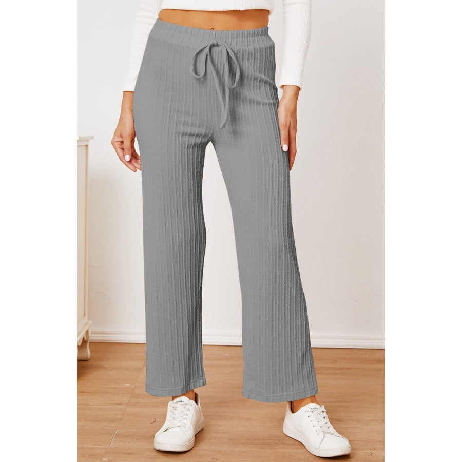 Textured Elastic Waist Straight Pants Charcoal / L Clothing