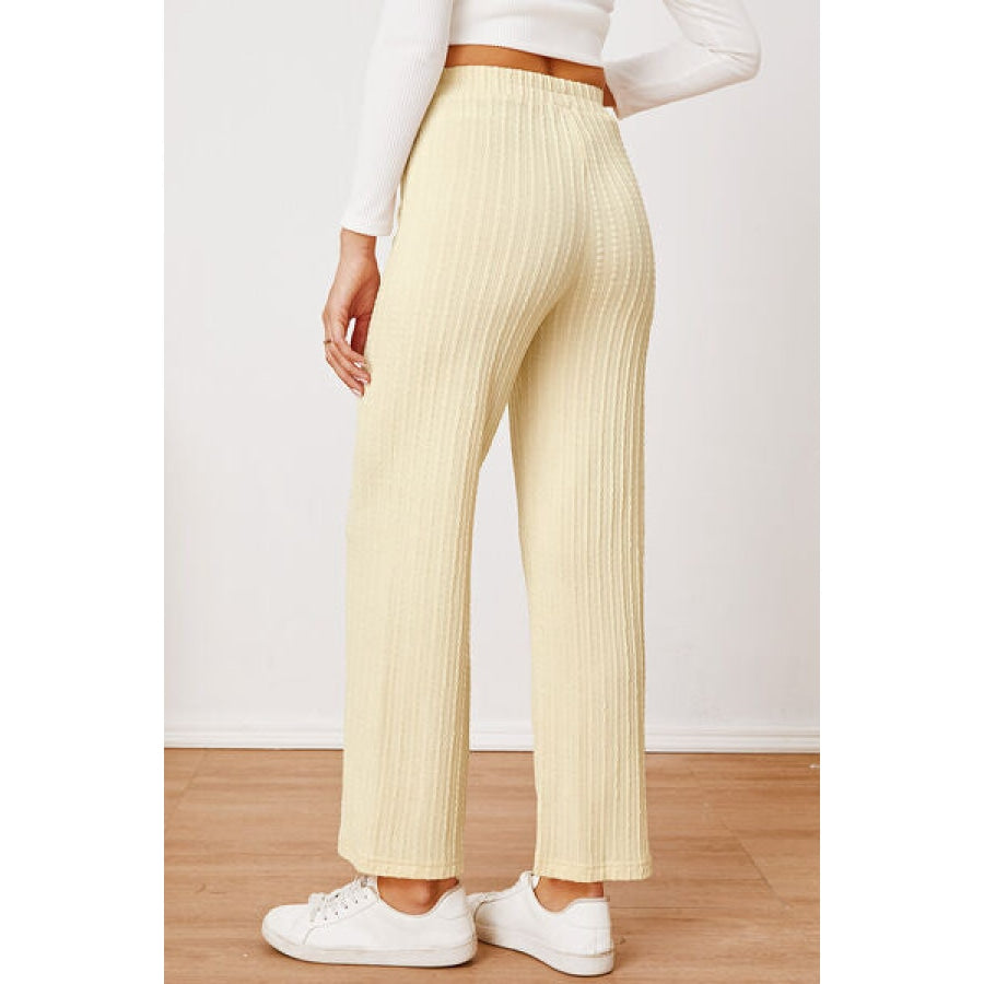 Textured Elastic Waist Straight Pants Pastel Yellow / S Clothing