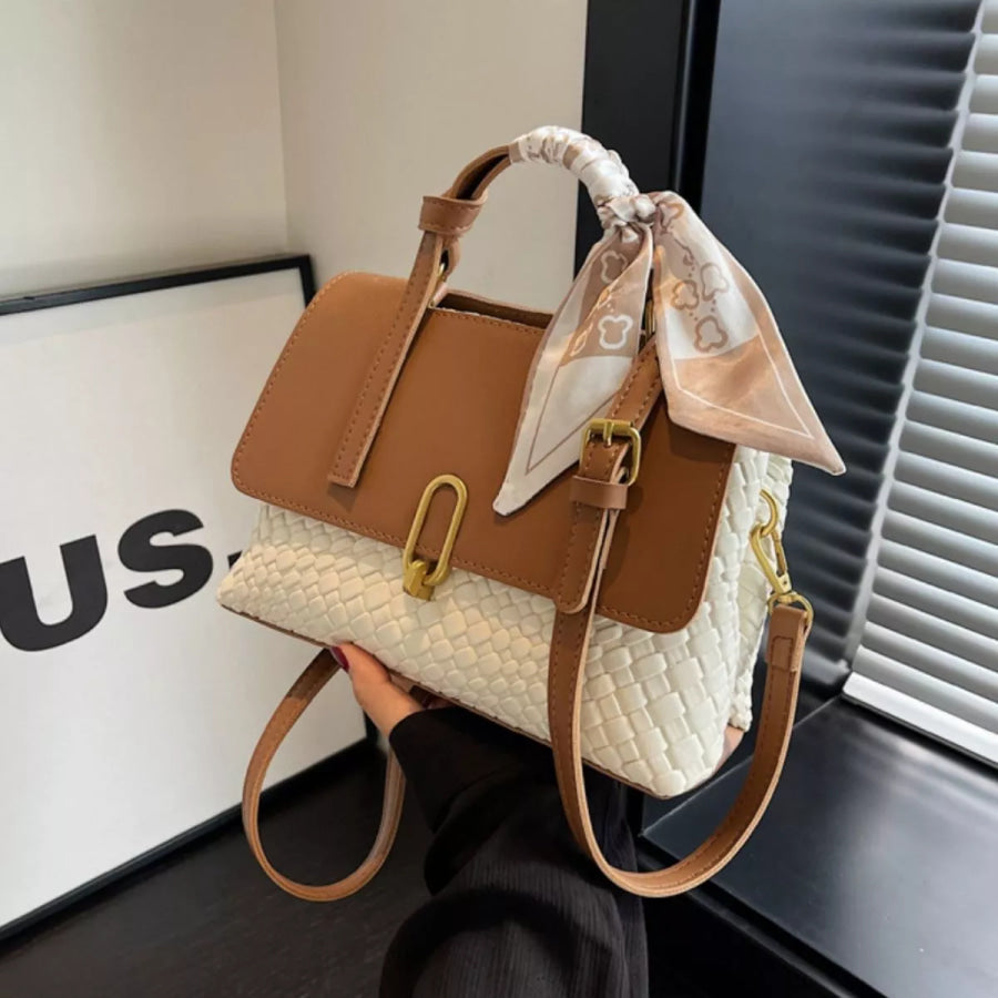 Textured Flap Crossbody Bag Camel / One Size Apparel and Accessories