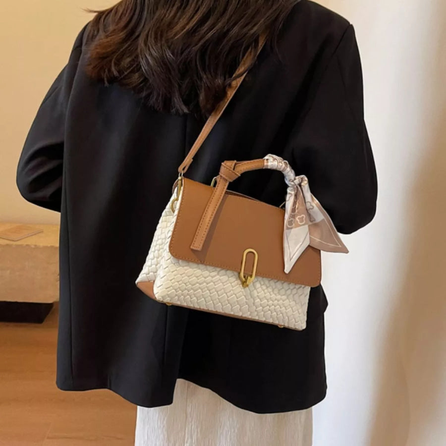 Textured Flap Crossbody Bag Camel / One Size Apparel and Accessories