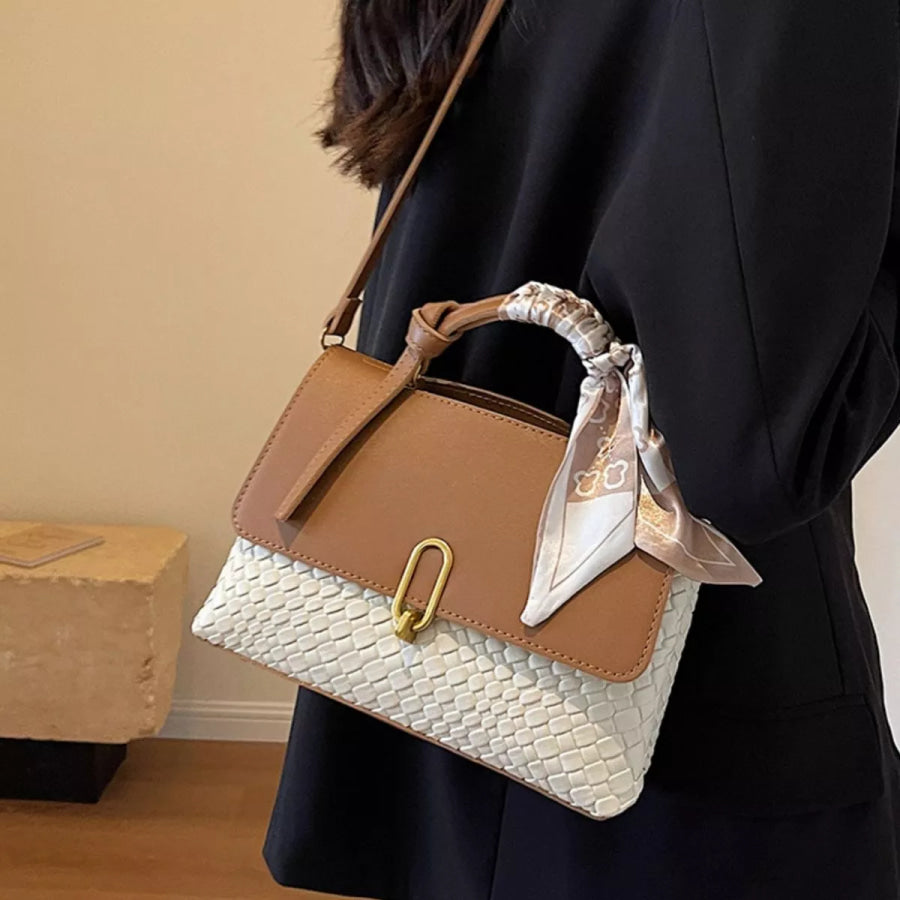 Textured Flap Crossbody Bag Camel / One Size Apparel and Accessories