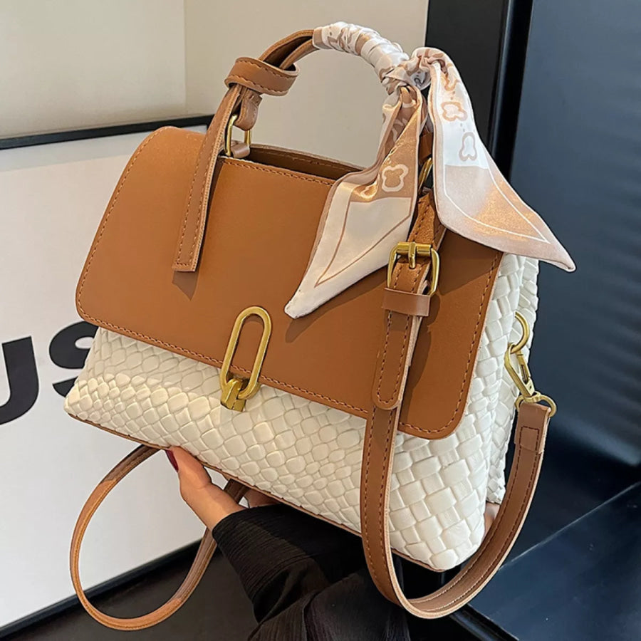 Textured Flap Crossbody Bag Camel / One Size Apparel and Accessories