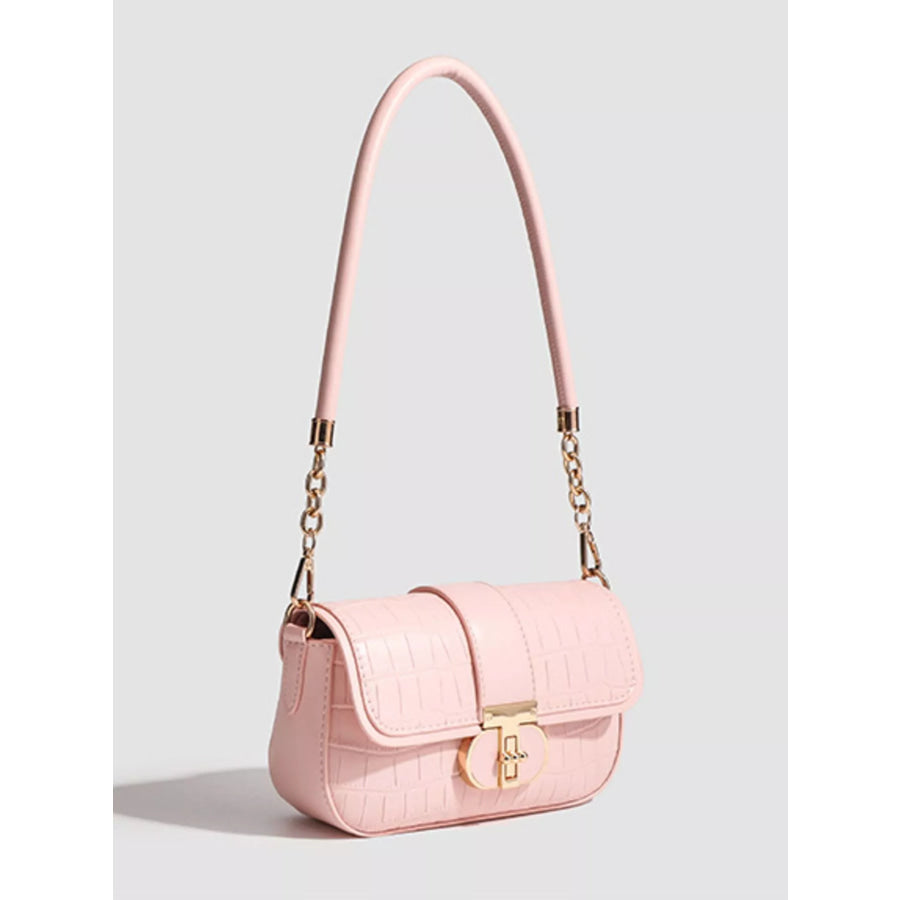 Textured Flap Shoulder Bag Pink / ONESIZE Apparel and Accessories