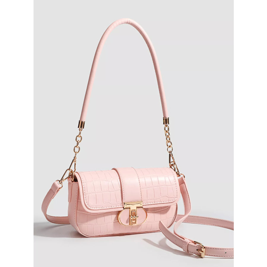 Textured Flap Shoulder Bag Pink / ONESIZE Apparel and Accessories
