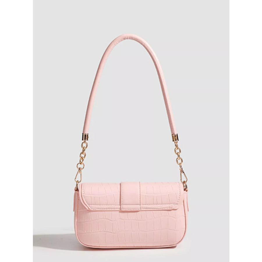 Textured Flap Shoulder Bag Pink / ONESIZE Apparel and Accessories