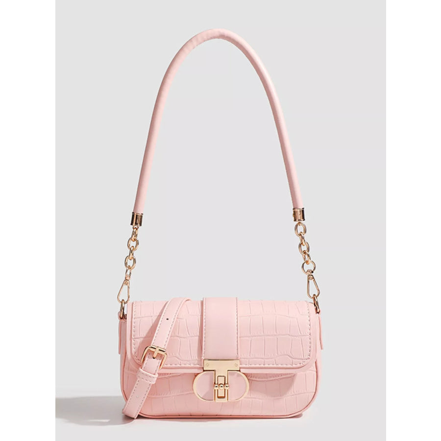 Textured Flap Shoulder Bag Pink / ONESIZE Apparel and Accessories