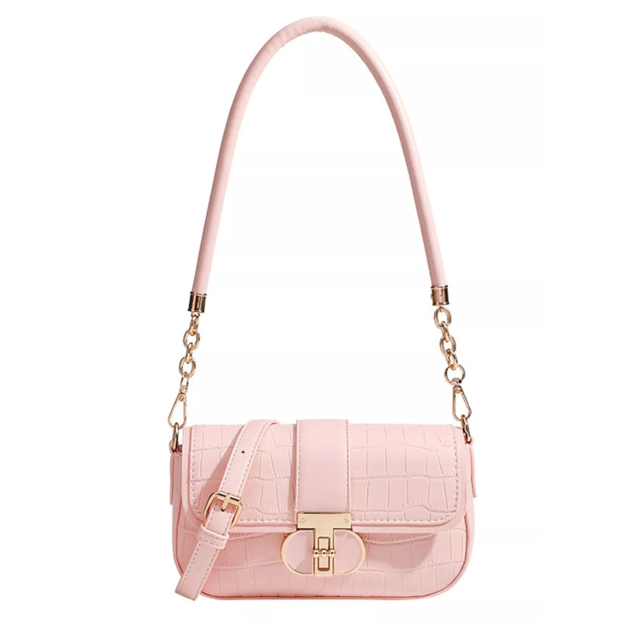 Textured Flap Shoulder Bag Pink / ONESIZE Apparel and Accessories