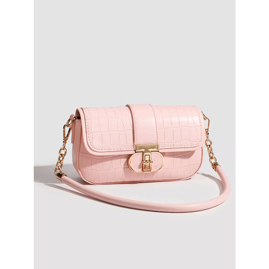 Textured Flap Shoulder Bag Pink / ONESIZE Apparel and Accessories