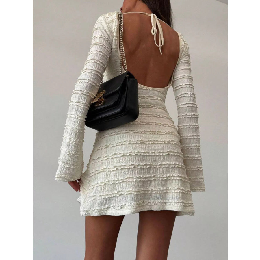 Textured Flare Sleeve Bodycon Mini Dress Apparel and Accessories