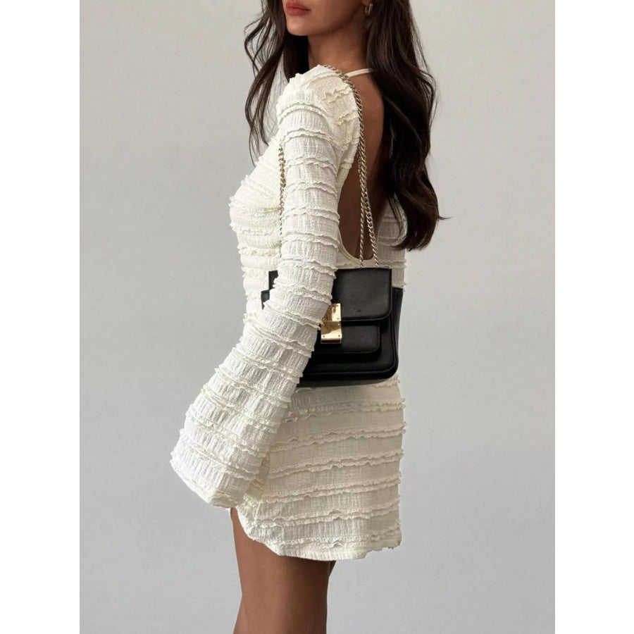 Textured Flare Sleeve Bodycon Mini Dress Apparel and Accessories