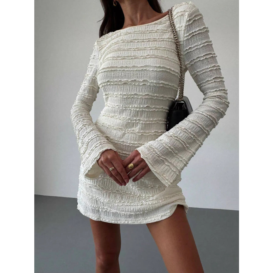 Textured Flare Sleeve Bodycon Mini Dress Apparel and Accessories