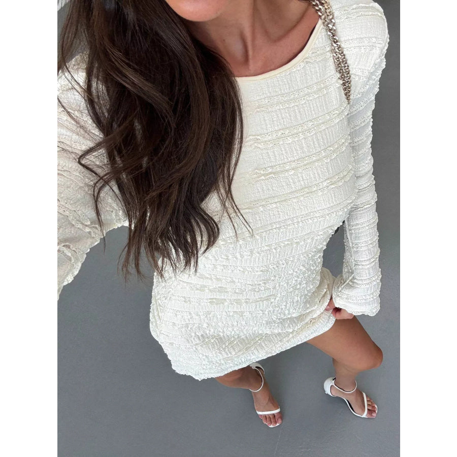 Textured Flare Sleeve Bodycon Mini Dress Apparel and Accessories