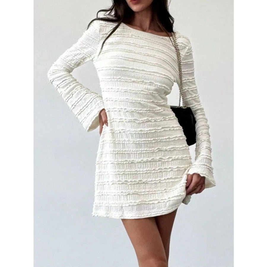 Textured Flare Sleeve Bodycon Mini Dress Apparel and Accessories