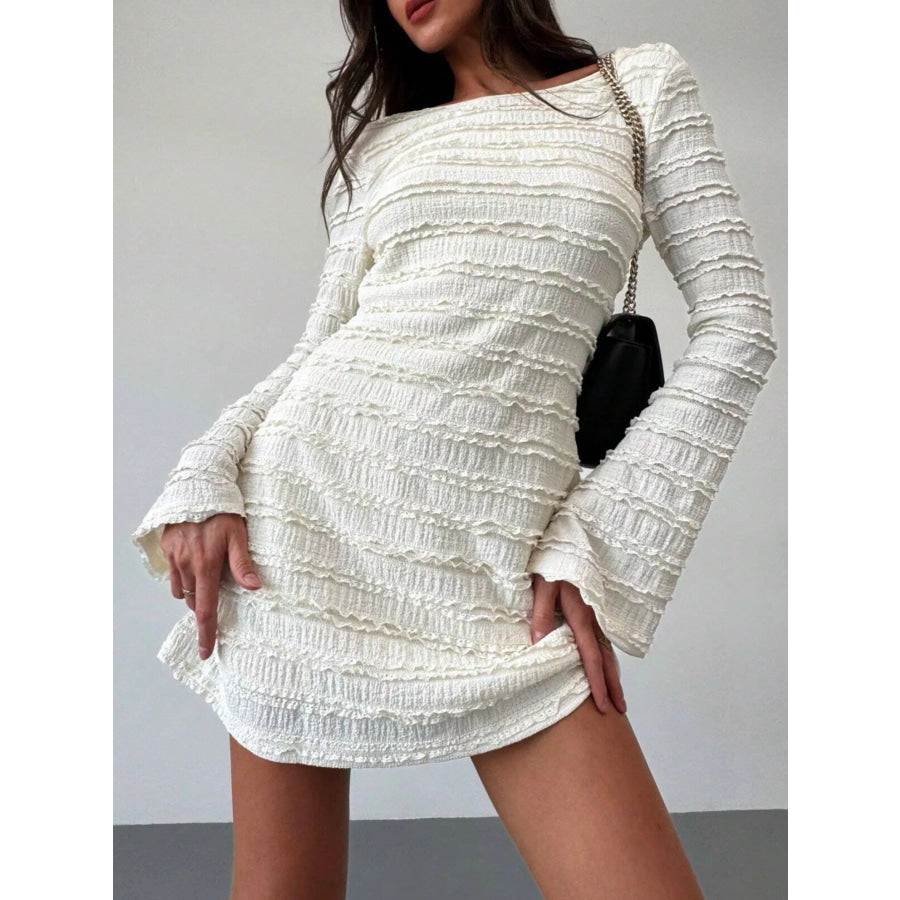 Textured Flare Sleeve Bodycon Mini Dress Apparel and Accessories