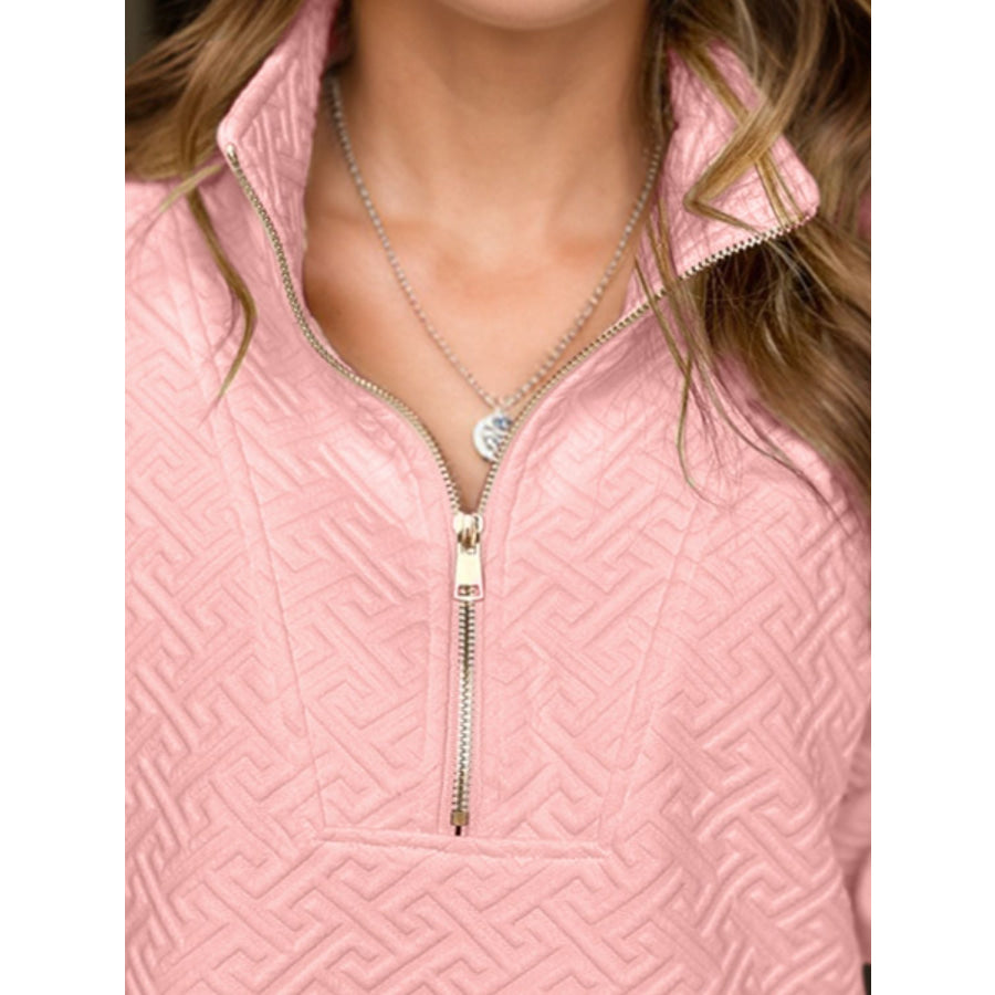 Textured Half Zip Long Sleeve Sweatshirt Apparel and Accessories