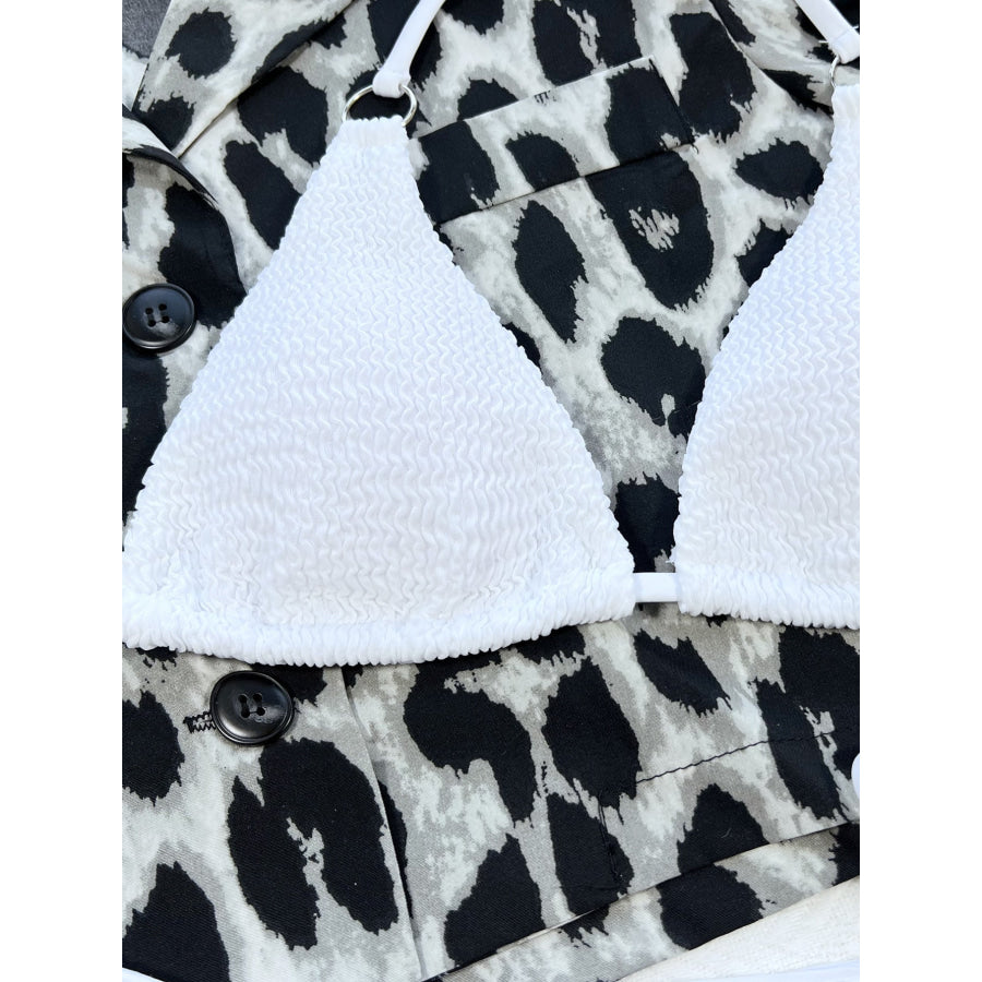 Textured Halter Neck Tie Side Bikini Set Apparel and Accessories