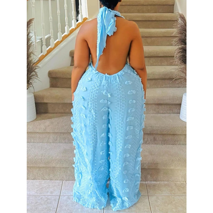 Textured Halter Wide-Leg Jumpsuit Apparel and Accessories