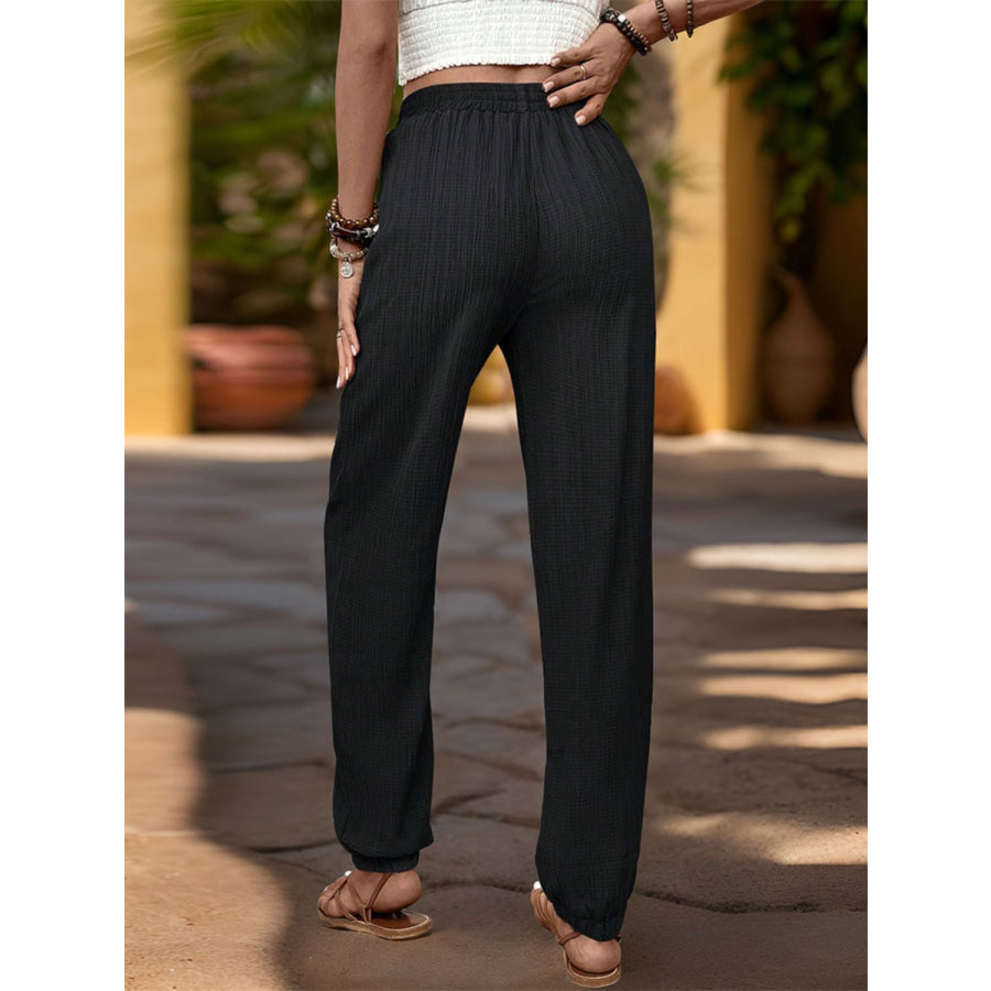 Textured High Waist Joggers Apparel and Accessories