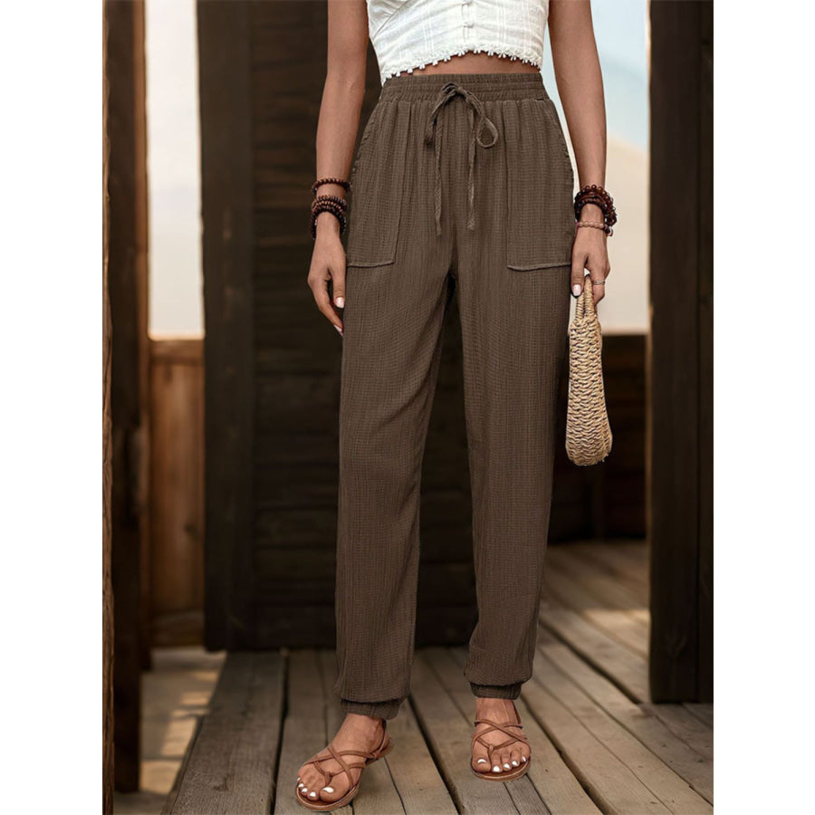 Textured High Waist Joggers Apparel and Accessories