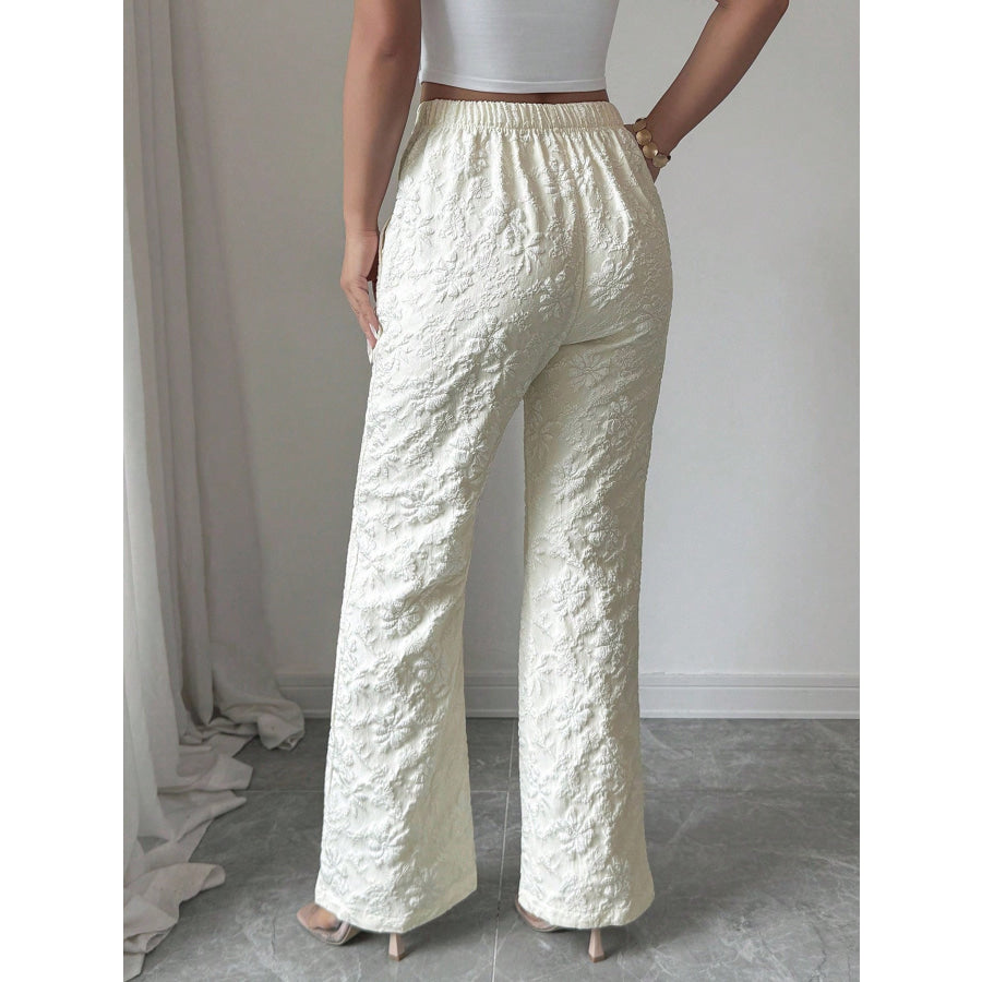 Textured High Waist Wide Leg Pants Apparel and Accessories