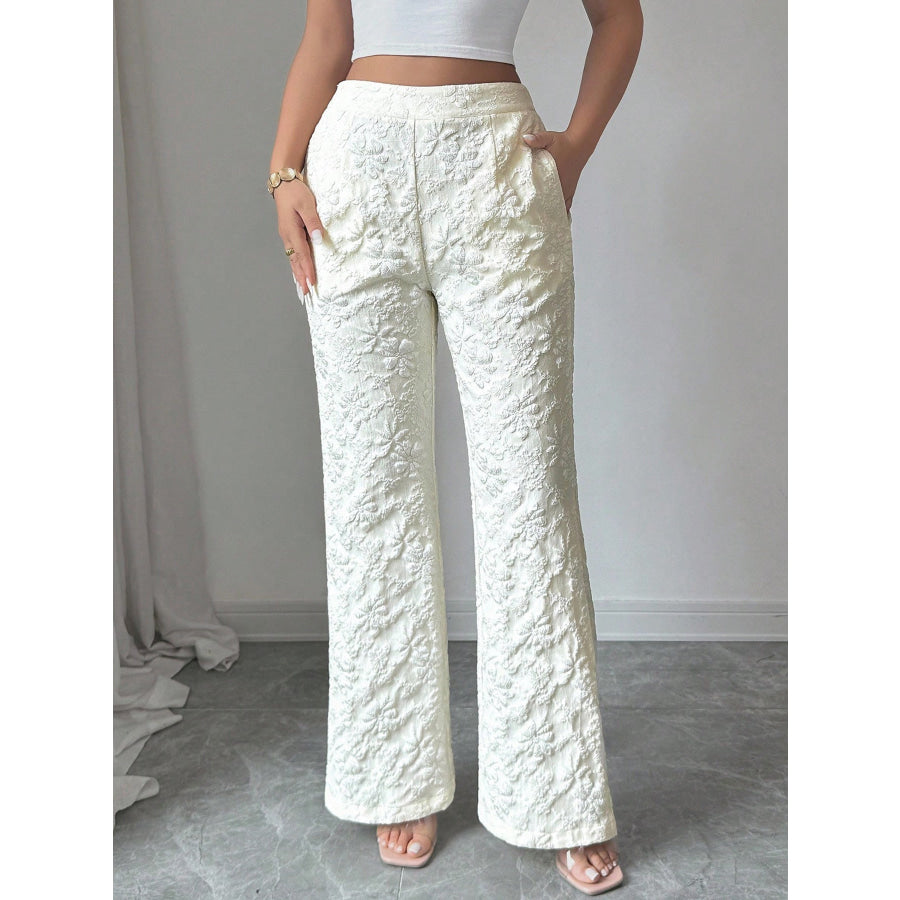 Textured High Waist Wide Leg Pants White / S Apparel and Accessories