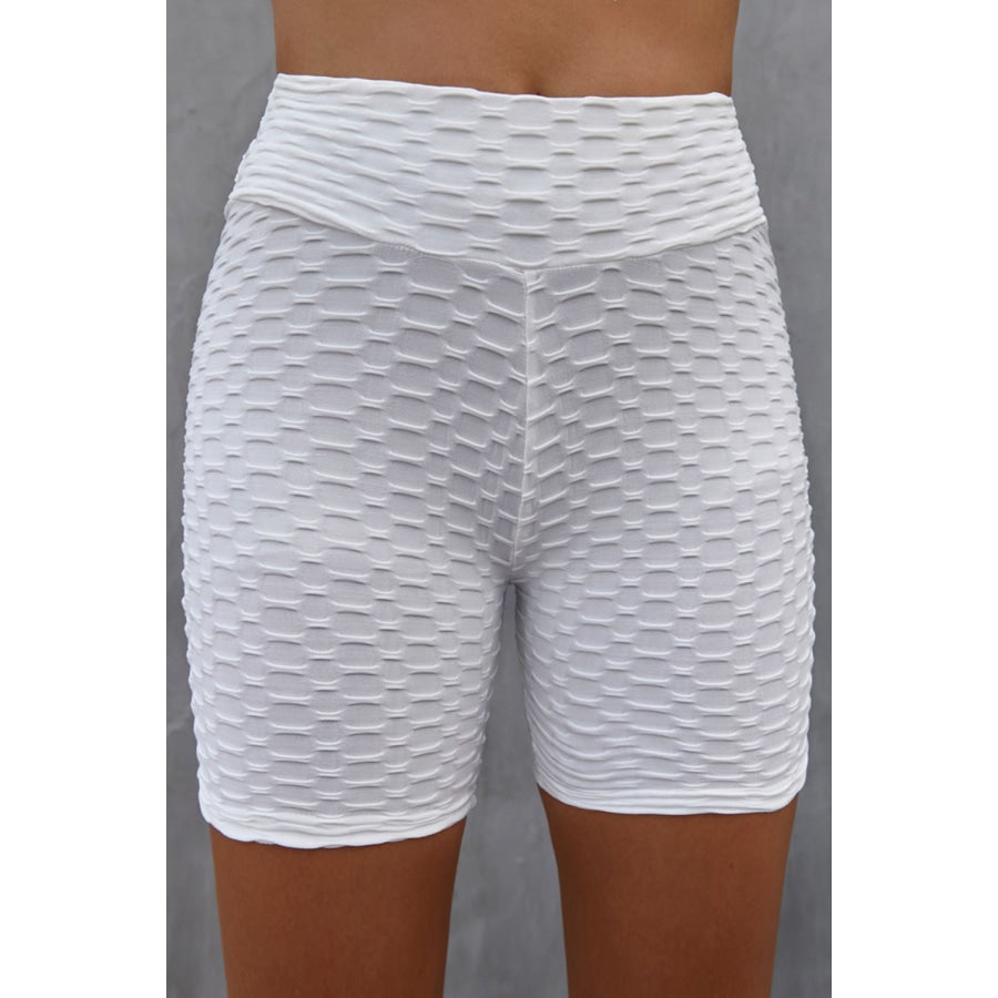 Textured High Waisted Biker Shorts White / S