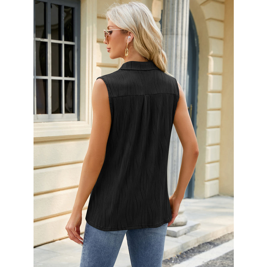 Textured Johnny Collar Tank Black / S Apparel and Accessories